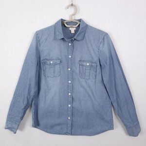 J.Crew Chambray Button Down Shirt Mens Size M Blue Casual Cotton Utility Pocket